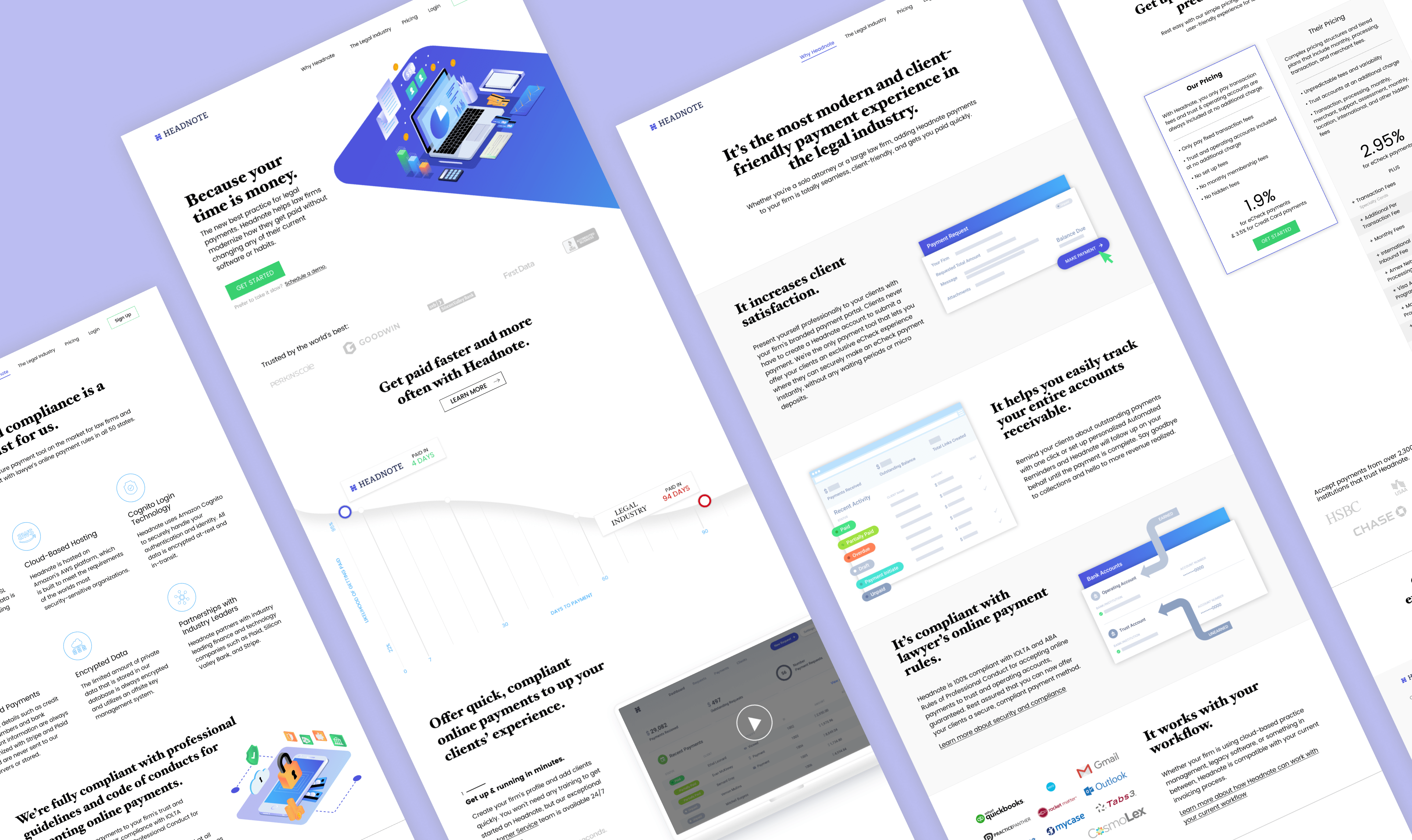 Website design for legal payments app, Headnote