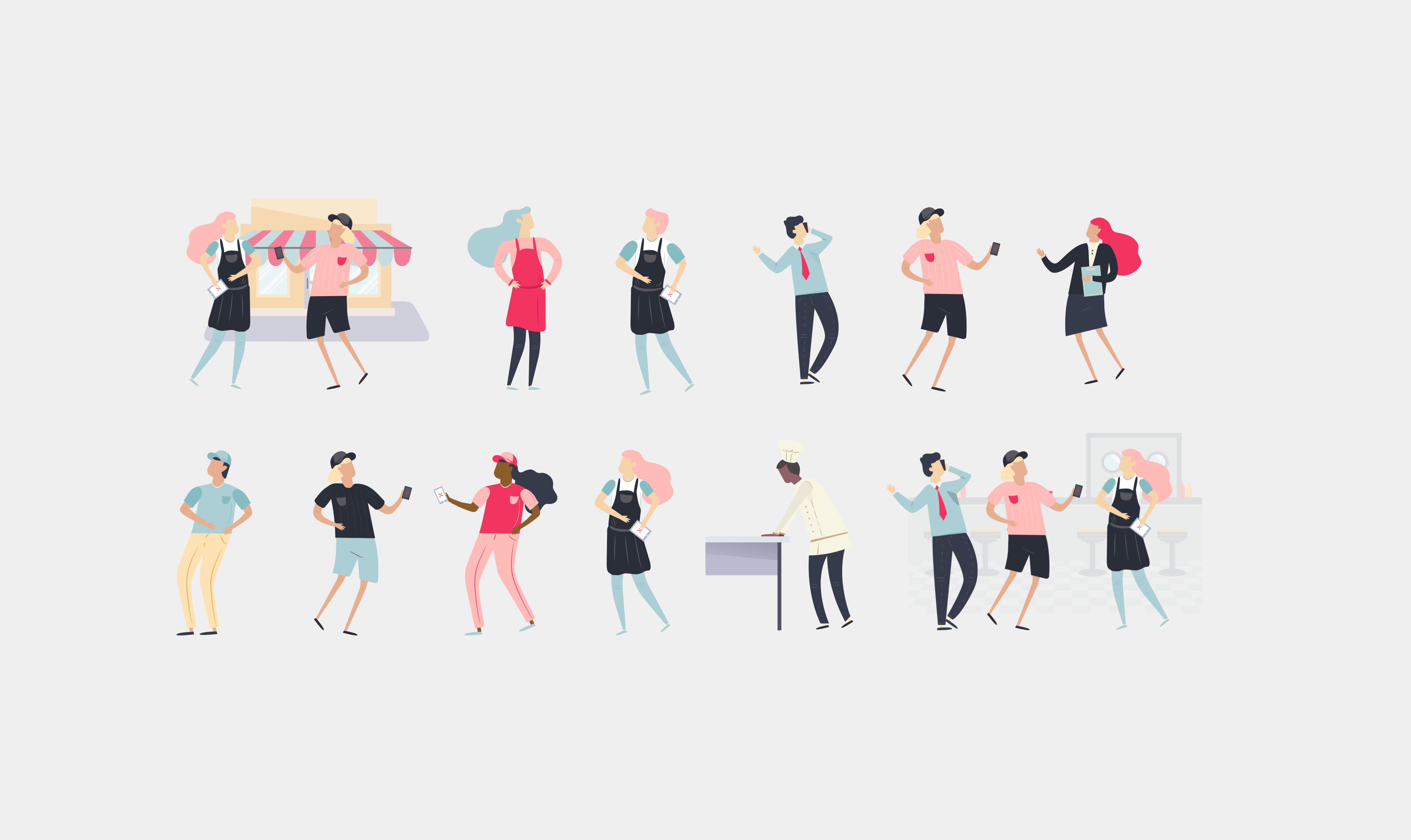 Collection of custom illustrations, as part of larger brand and identity project, for gig economy app